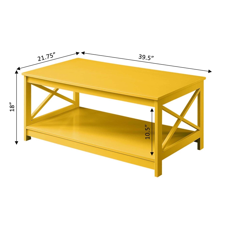 Convenience Concepts Oxford Coffee Table with Shelf in Yellow Wood Finish