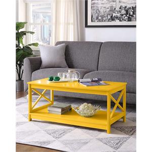 convenience concepts oxford coffee table with shelf in yellow wood finish