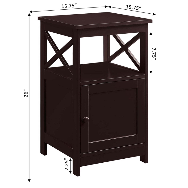 Convenience Concepts Oxford End Table with Cabinet in Espresso Wood Finish