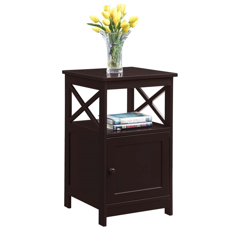 Convenience Concepts Oxford End Table with Cabinet in Espresso Wood Finish