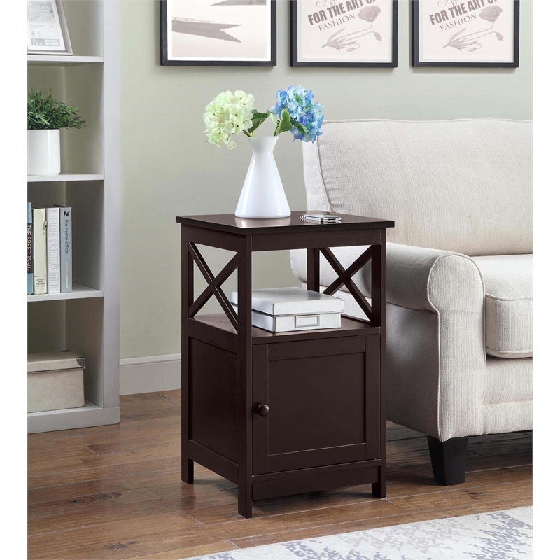 Convenience Concepts Oxford End Table with Cabinet in Espresso Wood Finish