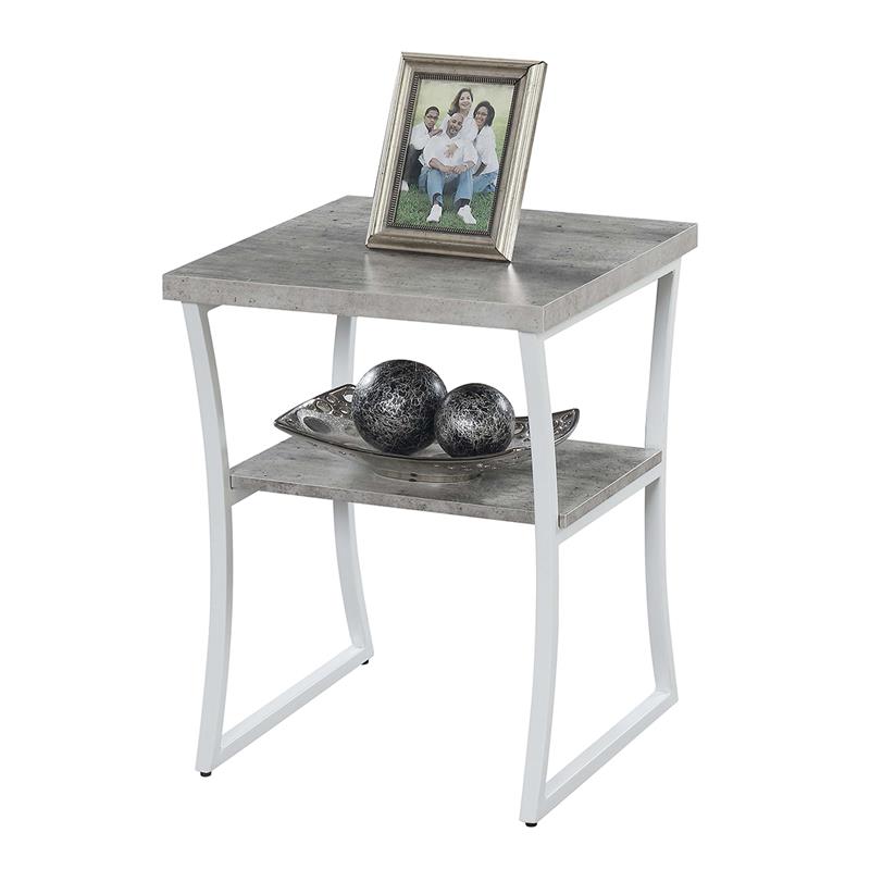 Convenience Concepts X-Calibur End Table in Gray Wood Finish and Metal Frame
