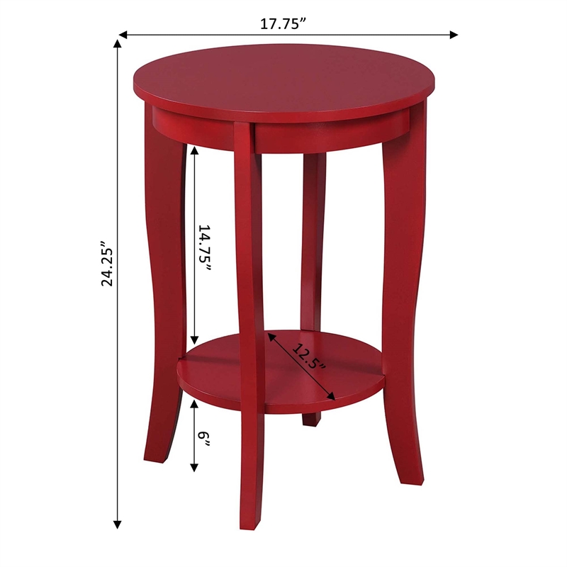Convenience Concepts American Heritage Round End Table in Red Wood Finish