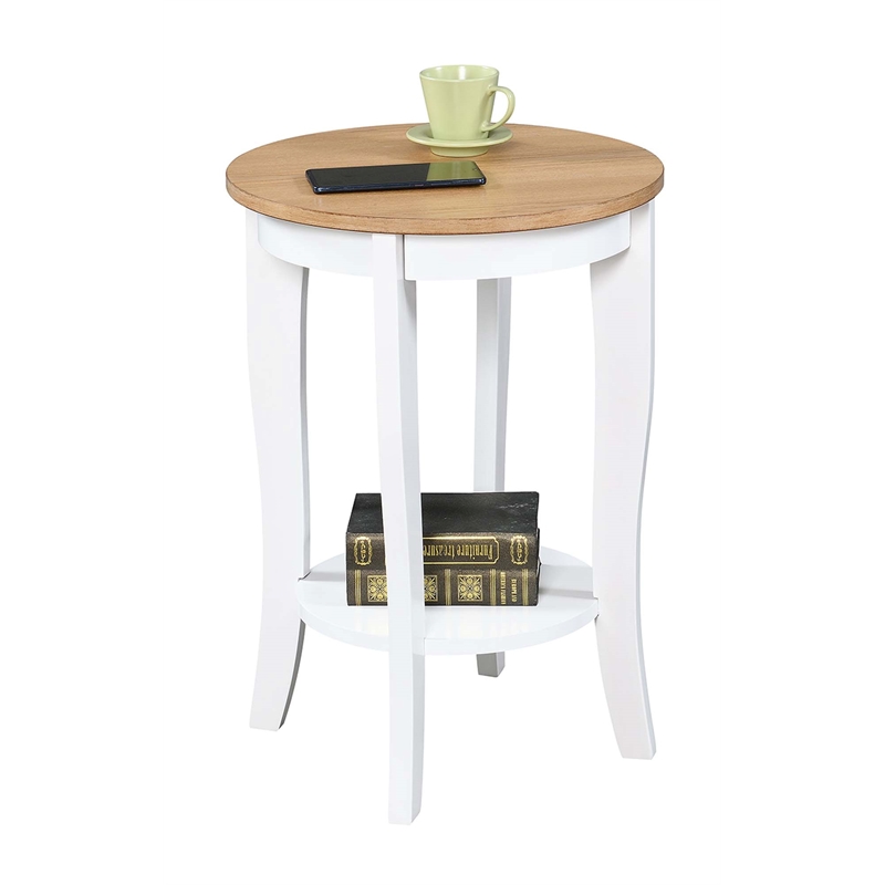 Convenience Concepts American Heritage Round End Table in White and Natural Wood