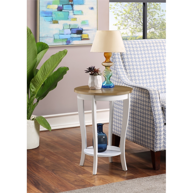 Convenience Concepts American Heritage Round End Table in White and Natural Wood