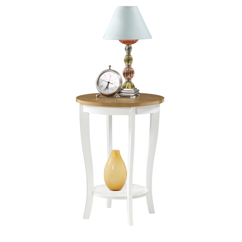 Convenience Concepts American Heritage Round End Table in White and Natural Wood