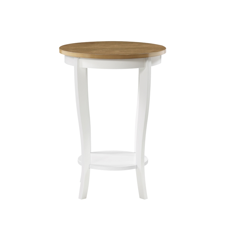 Convenience Concepts American Heritage Round End Table in White and Natural Wood