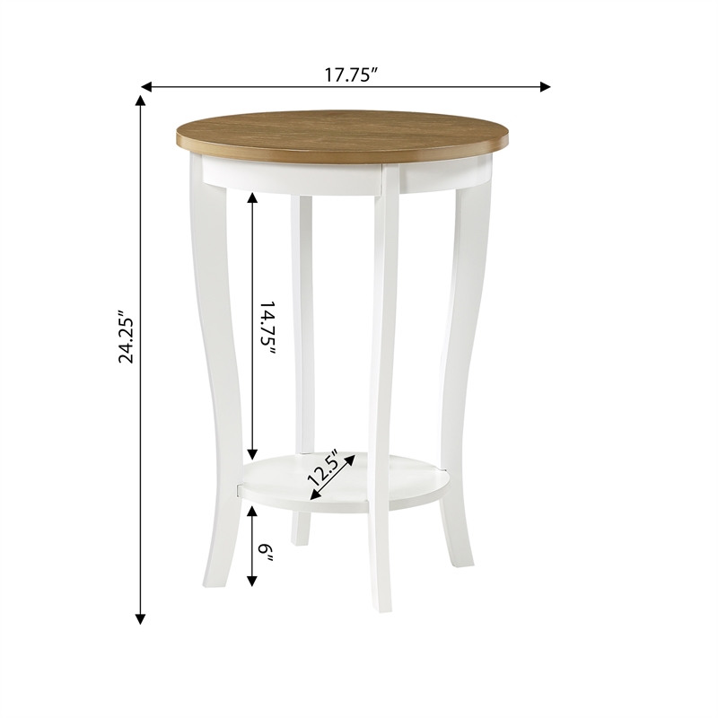 Convenience Concepts American Heritage Round End Table in White and Natural Wood
