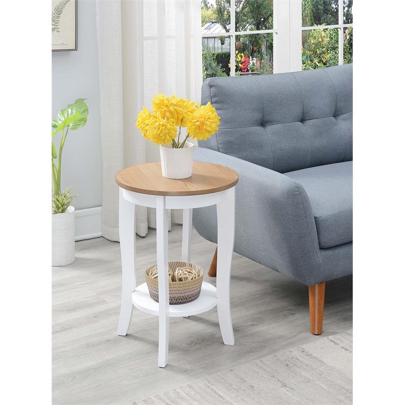 Convenience Concepts American Heritage Round End Table in White and Natural Wood