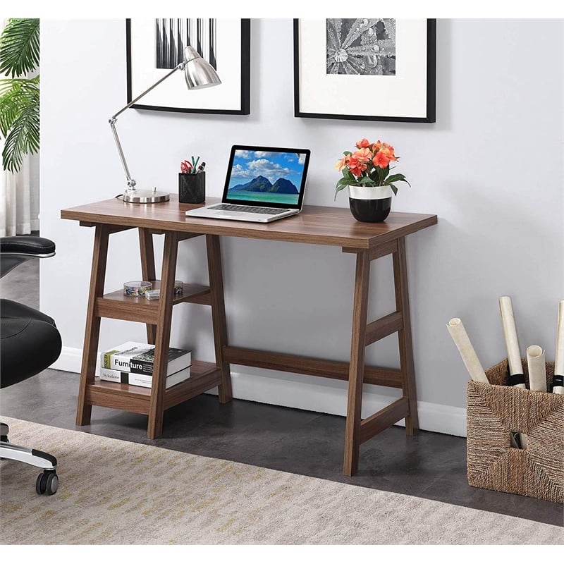 Convenience Concepts Designs2Go Trestle Writing Desk in Cappuccino Wood Finish