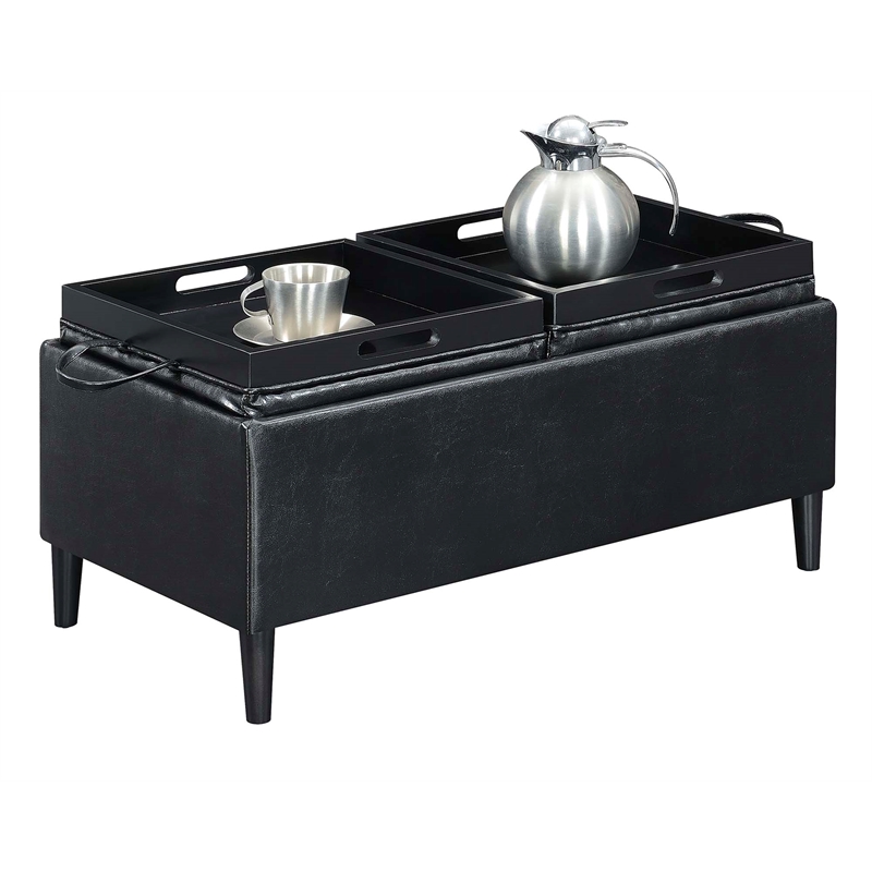 Designs4Comfort Magnolia Storage Ottoman with Trays in Black Vinyl