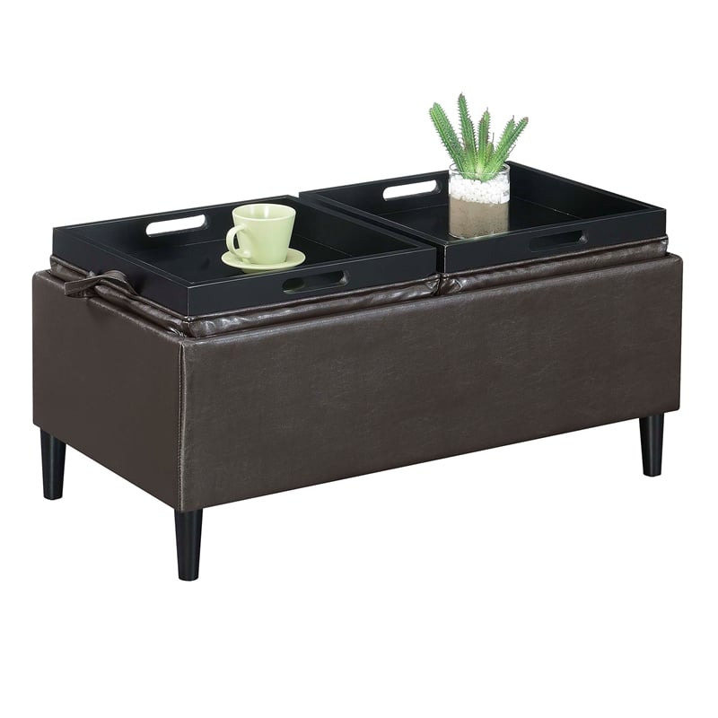 Designs4Comfort Magnolia Storage Ottoman with Trays in Espresso Vinyl Fabric