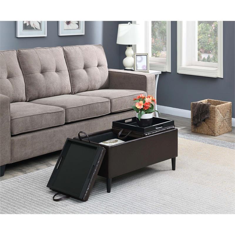Designs4Comfort Magnolia Storage Ottoman with Trays in Espresso Vinyl Fabric