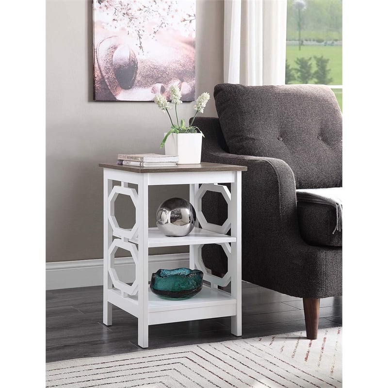 Convenience Concepts Omega End Table in White and Driftwood Brown Wood Finish