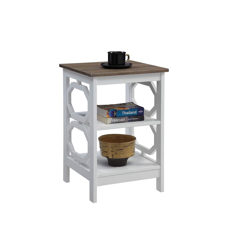 Convenience Concepts Omega End Table in White and Driftwood Brown Wood Finish