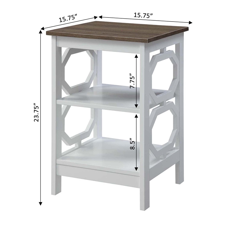 Convenience Concepts Omega End Table in White and Driftwood Brown Wood Finish