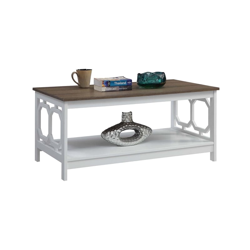Convenience Concepts Omega Coffee Table in White and Driftwood Brown Wood Finish