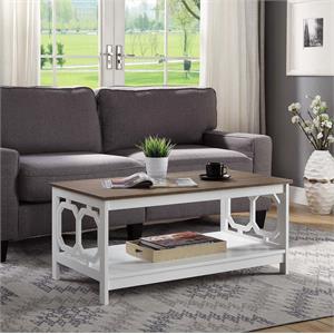 convenience concepts omega coffee table in white and driftwood brown wood finish