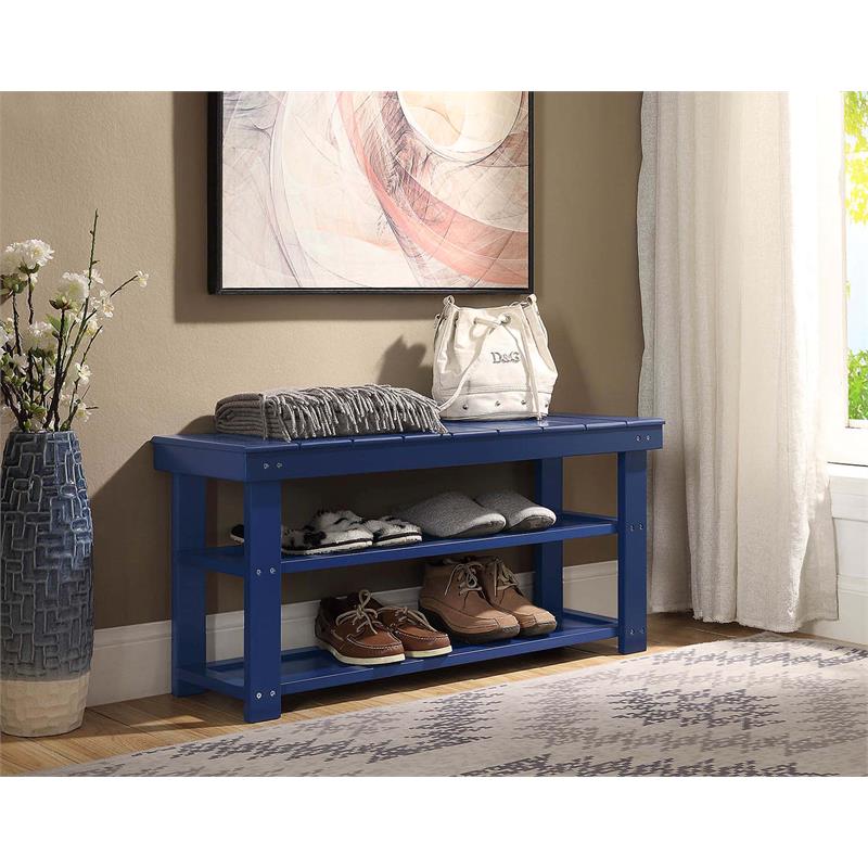 Convenience Concepts Oxford Utility Mudroom Bench in Blue Wood Finish Cymax Business