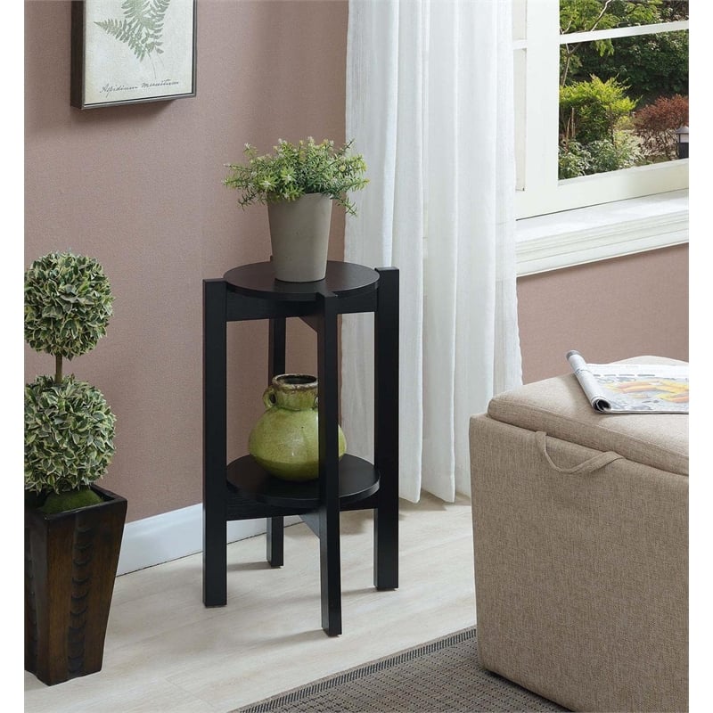 Convenience Concepts Newport Medium Plant Stand in Black Wood Finish