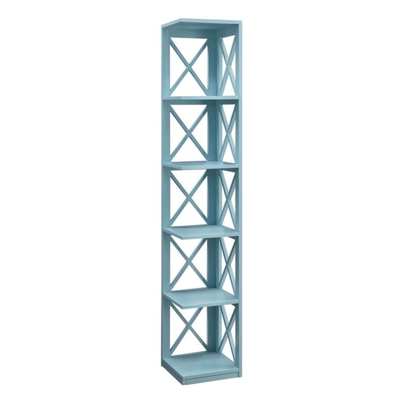 Convenience Concepts Oxford Five-Tier Corner Bookcase in Seafoam Wood Finish