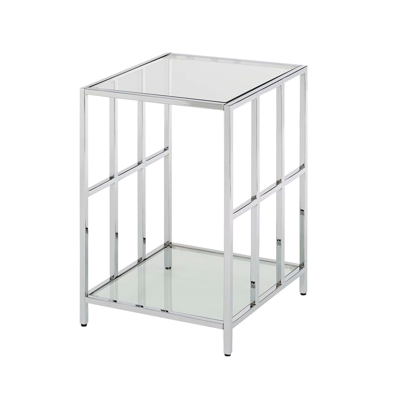 Convenience Concepts Mission End Table in Mirrored Glass with Chrome Frame