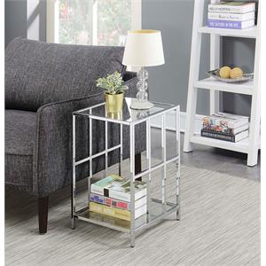 convenience concepts mission end table in mirrored glass with chrome frame