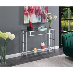convenience concepts mission console table in mirrored glass and chrome frame