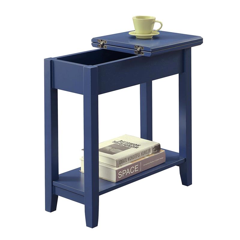 Convenience Concepts American Heritage Flip Top End Table in Blue Wood Finish