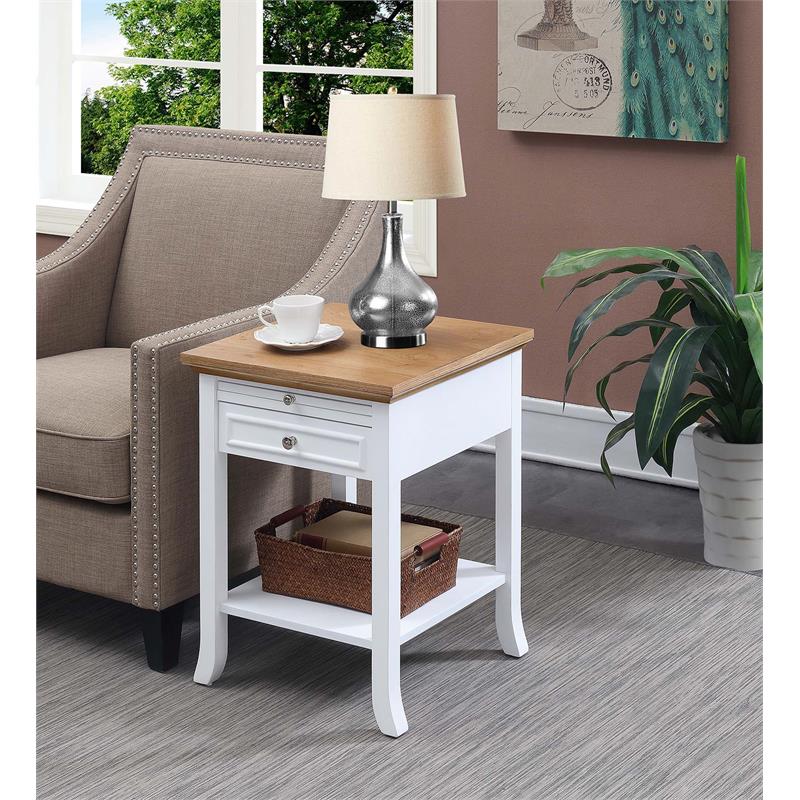 American Heritage Logan End Table with Drawer and Slide in White Wood Finish