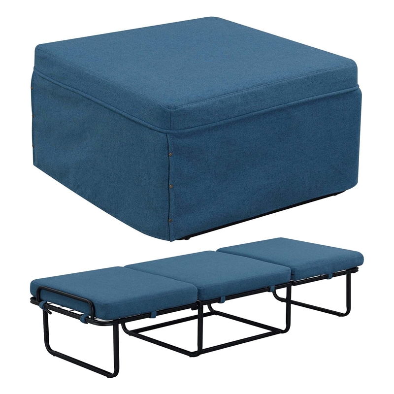 Convenience Concepts Designs4Comfort Folding Bed Ottoman in Blue Fabric