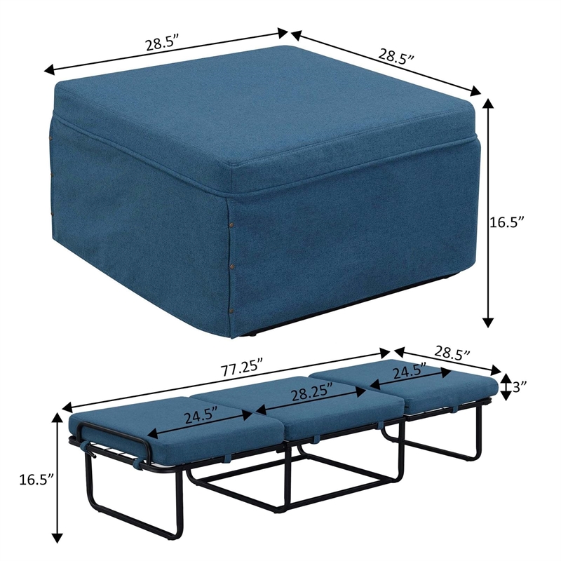 Convenience Concepts Designs4Comfort Folding Bed Ottoman in Blue Fabric