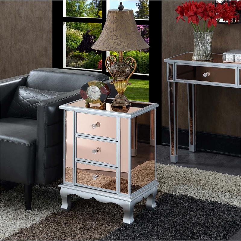 Convenience Concepts Gold Coast Vineyard 3 Drawer Mirrored Accent End Table 