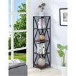 Convenience Concepts Tucson Black Metal Five-Tier Corner Bookcase in Cherry Wood
