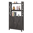Convenience Concepts Tucson Black Metal Five-Tier Corner Bookcase in Cherry Wood