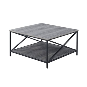 Convenience Concepts Tucson Black Metal Square Coffee Table in Gray Wood Finish