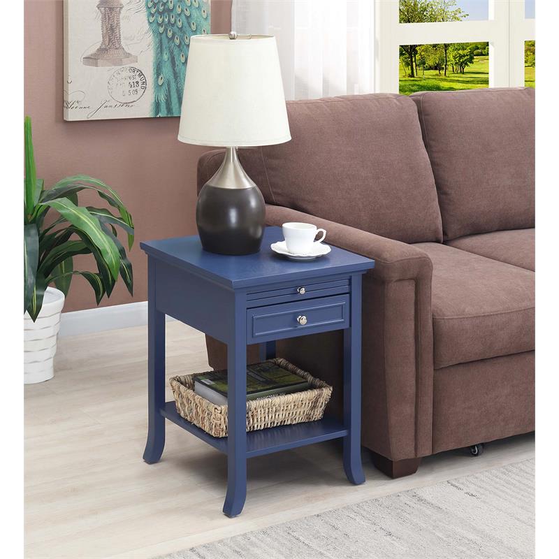 American Heritage Logan End Table with Drawer and Slide in Blue Wood Finish