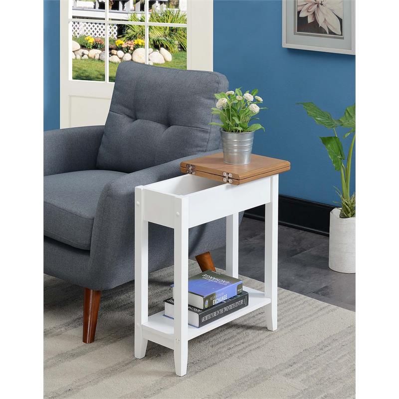 American Heritage Flip Top End Table White Wood Finish with Vanilla Wood Top