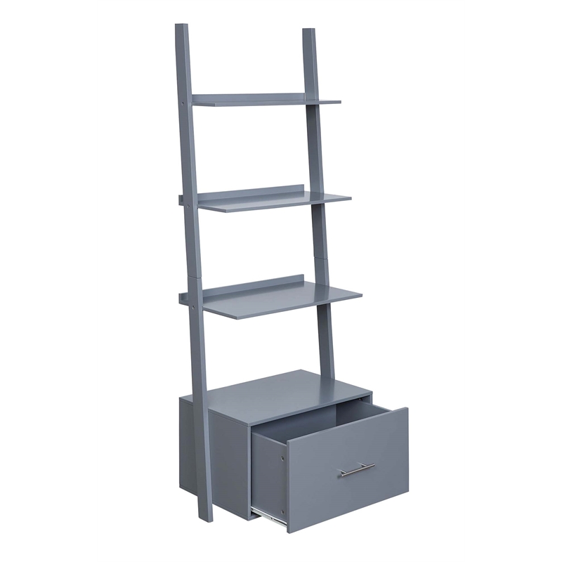 American Heritage Ladder Bookcase with File Drawer in Gray Wood Finish
