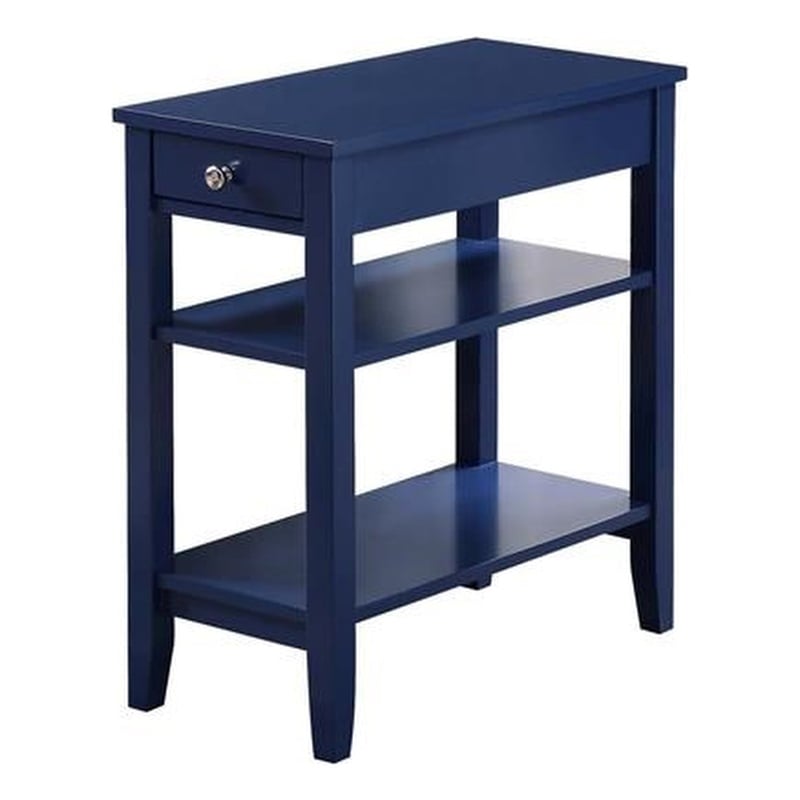American Heritage Three-Tier End Table With Drawer in Blue Wood Finish