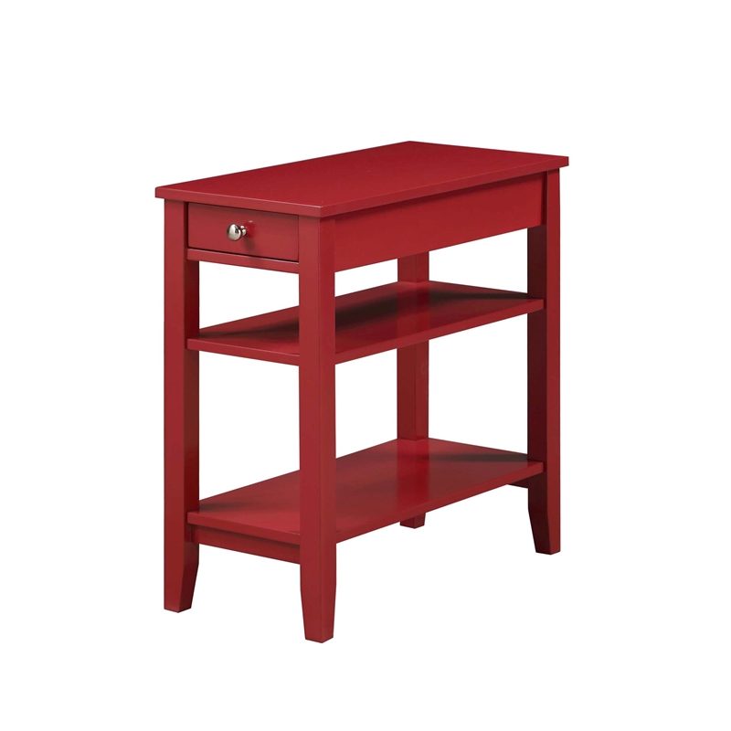 American Heritage Three Tier End Table With Drawer in Red Wood Finish