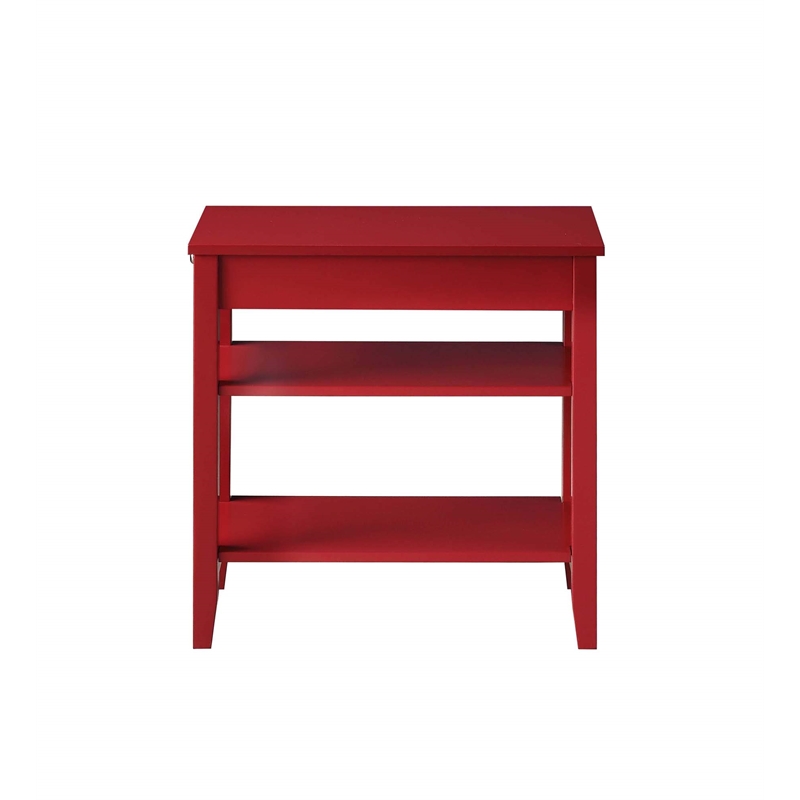 American Heritage Three Tier End Table With Drawer in Red Wood Finish