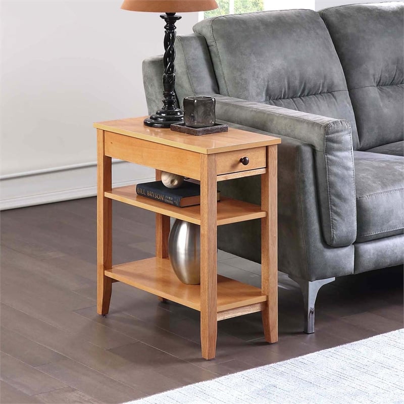 American Heritage Three-Tier End Table With Drawer in Natural Wood Finish