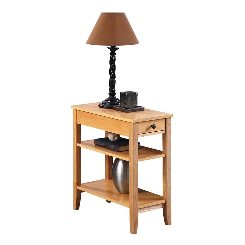 American Heritage Three-Tier End Table With Drawer in Natural Wood Finish