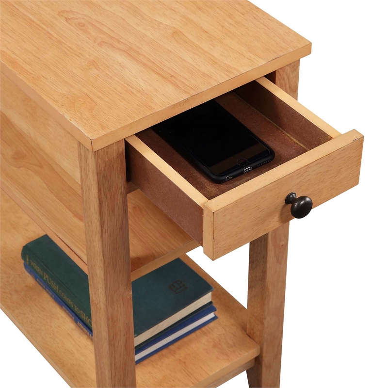 American Heritage Three-Tier End Table With Drawer in Natural Wood Finish