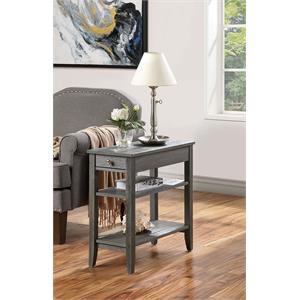 american heritage three-tier end table with drawer in gray wood finish