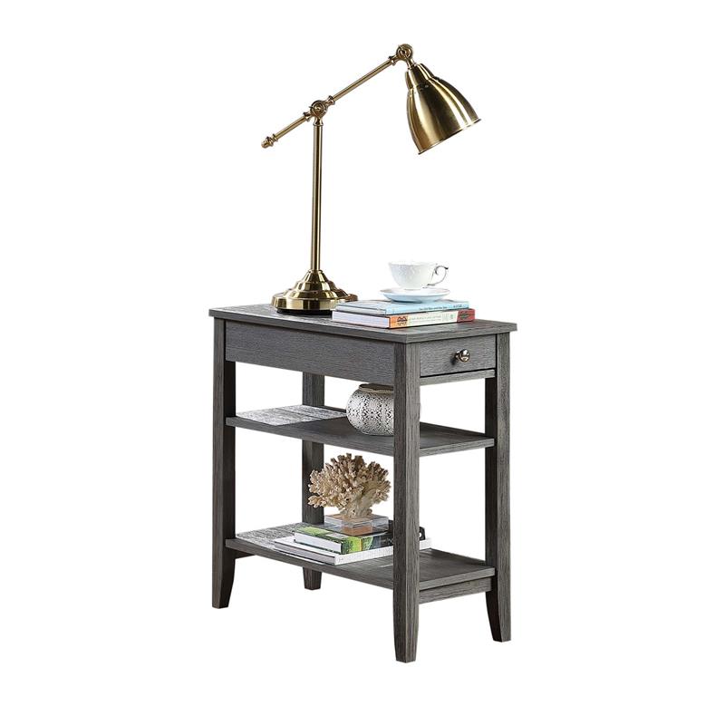 American Heritage Three Tier End Table With Drawer in Gray Wood Finish 