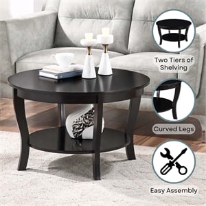 Convenience Concepts American Heritage Round Coffee Table 30&quot in Black Wood
