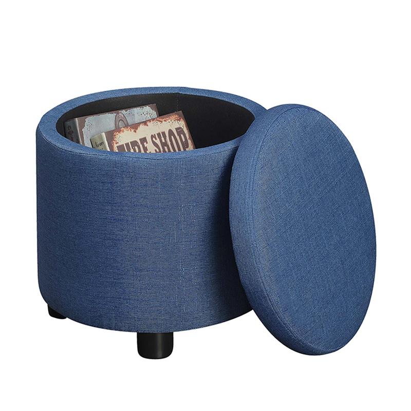Conveience Concepts Designs4Comfort Round Accent Storage Ottoman in Blue Fabric