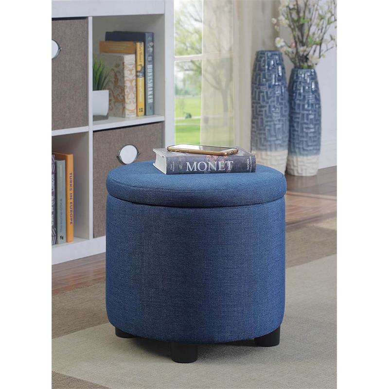 Conveience Concepts Designs4Comfort Round Accent Storage Ottoman in Blue Fabric